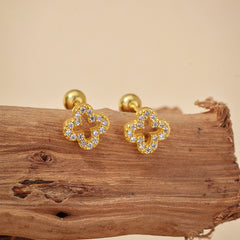 Gold Plated Micro Pavé Clover Stud Earrings