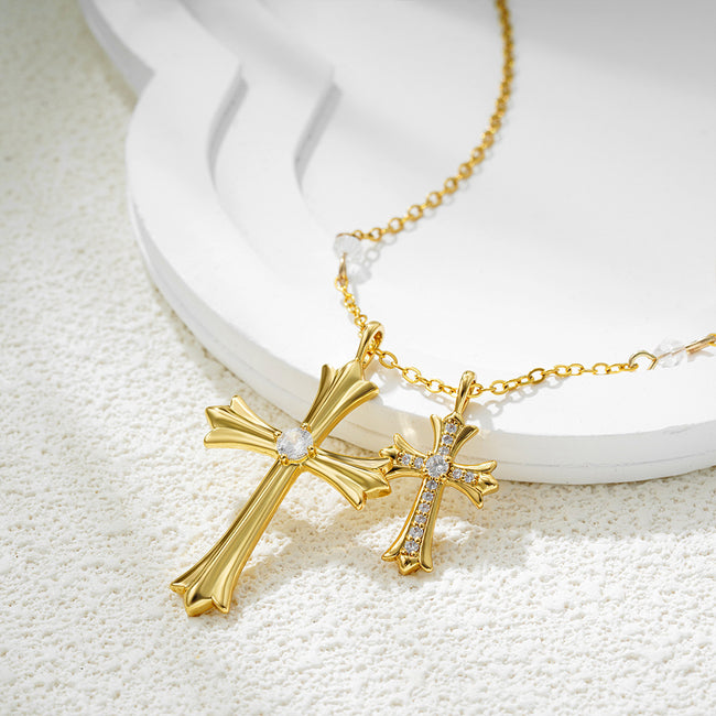 Hip Hop Style Bead Chain Cross Pendant Zirconia Necklace Main image