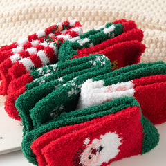 5 Pack Plush Fleece Warm Home Floor Crew Christmas Socks