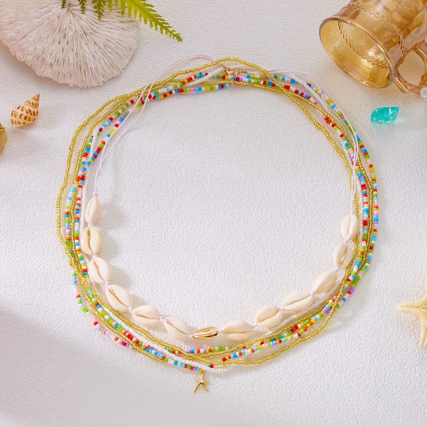 Boho Beaded Shell Starfish Layered Waist Chain