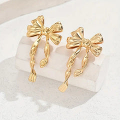 Elegant Golden Bow Dangle Earrings