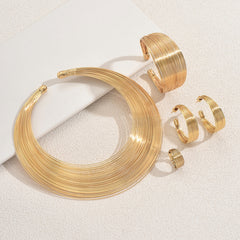 5 Piece Multi Layer Metal Bracelet, Ring, Earrings & Necklace Set