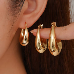 Gold Plated Hollow U-Shaped Oval Brass Earrings