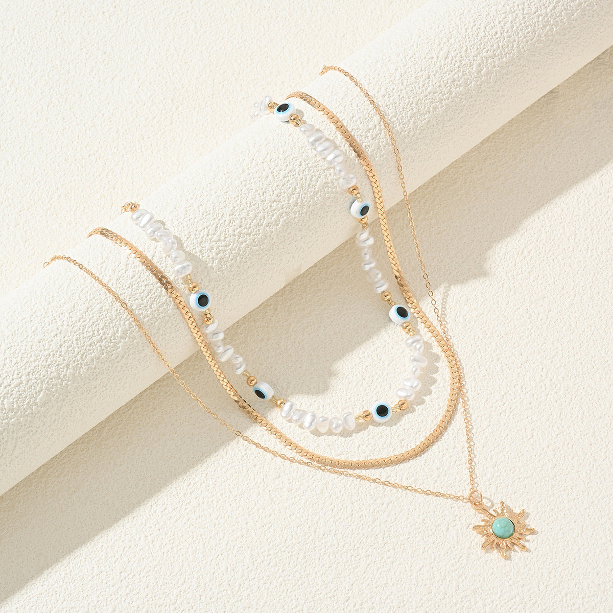 Long Pearl Octagram Star Pendant Layered Necklace Secondary image