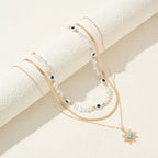 Long Pearl Octagram Star Pendant Layered Necklace