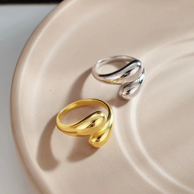 Glossy Teardrop Adjustable Open Wrap Ring Main image