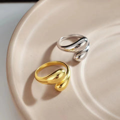 Glossy Teardrop Adjustable Open Wrap Ring
