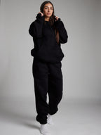 Solid Eye Mask Hoodie Pants Two Piece Set