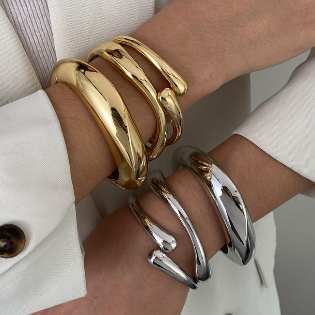 2-Piece Heavy Duty Geometric Wide Cuff Bracelet Set Main image