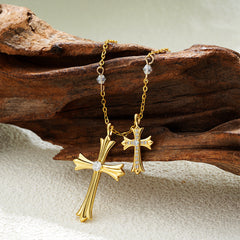 Hip Hop Style Bead Chain Cross Pendant Zirconia Necklace