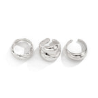 3-Piece Polished Liquid Metal Textured Band Ring Set