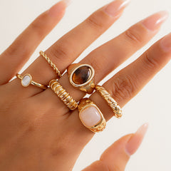 6-Piece Irregular Gemstone Metal Ring Set