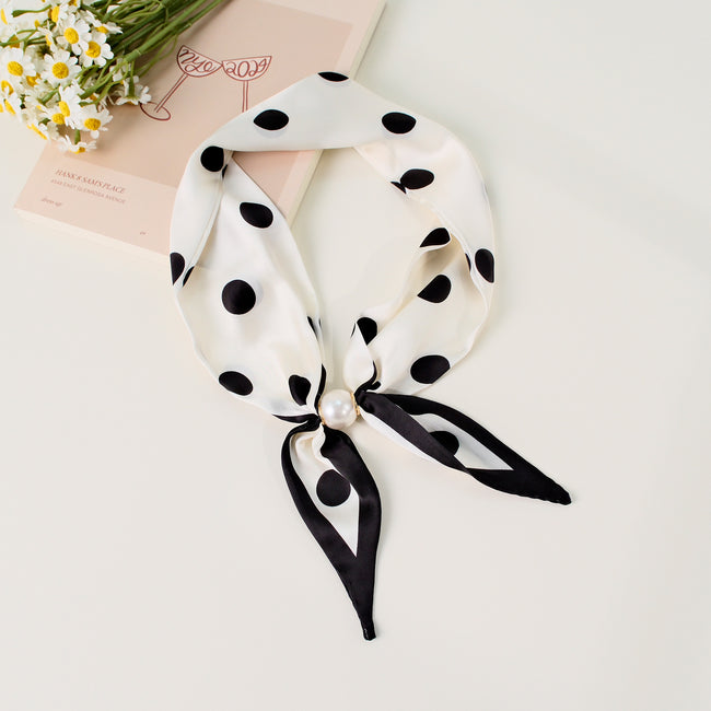 Pearl Magnetic Buckle Polka Dot Neck Ribbon Scarf Main image