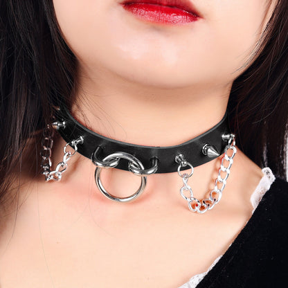 O-Ring Rivet Chain Punk Leather Gothic Necklace