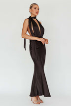 Plunging Halter Scarf Open Back Cocktail Dress