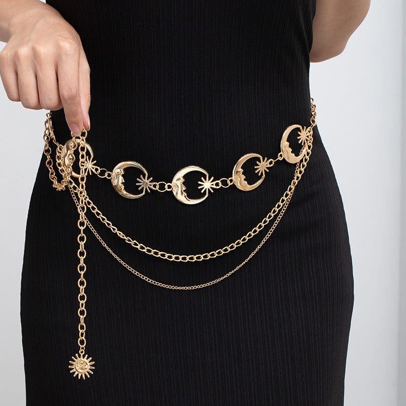 Adjustable Sunflower Moon Metal Waist Chain