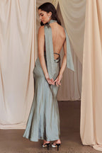 Plunging Halter Scarf Open Back Cocktail Dress