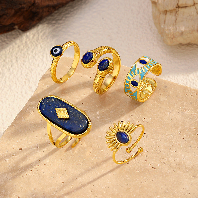 Vintage Gold Plated Lapis Lazuli Stainless Steel Ring Secondary image