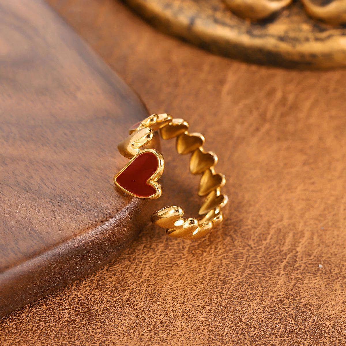 18K Gold Plated Heart Open Adjustable Ring Secondary image