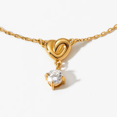 Heart Shape Zirconia Pendant Stainless Steel Necklace