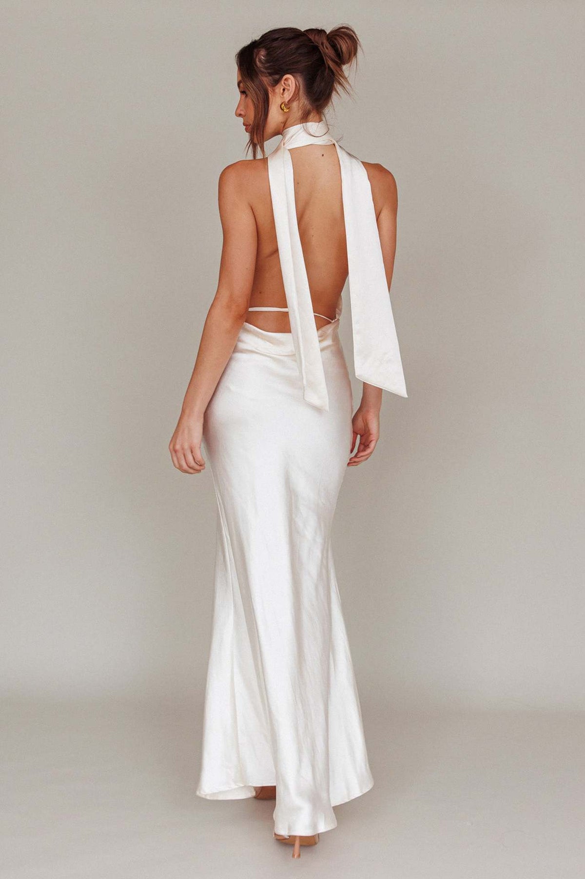 Plunging Halter Scarf Open Back Cocktail Dress