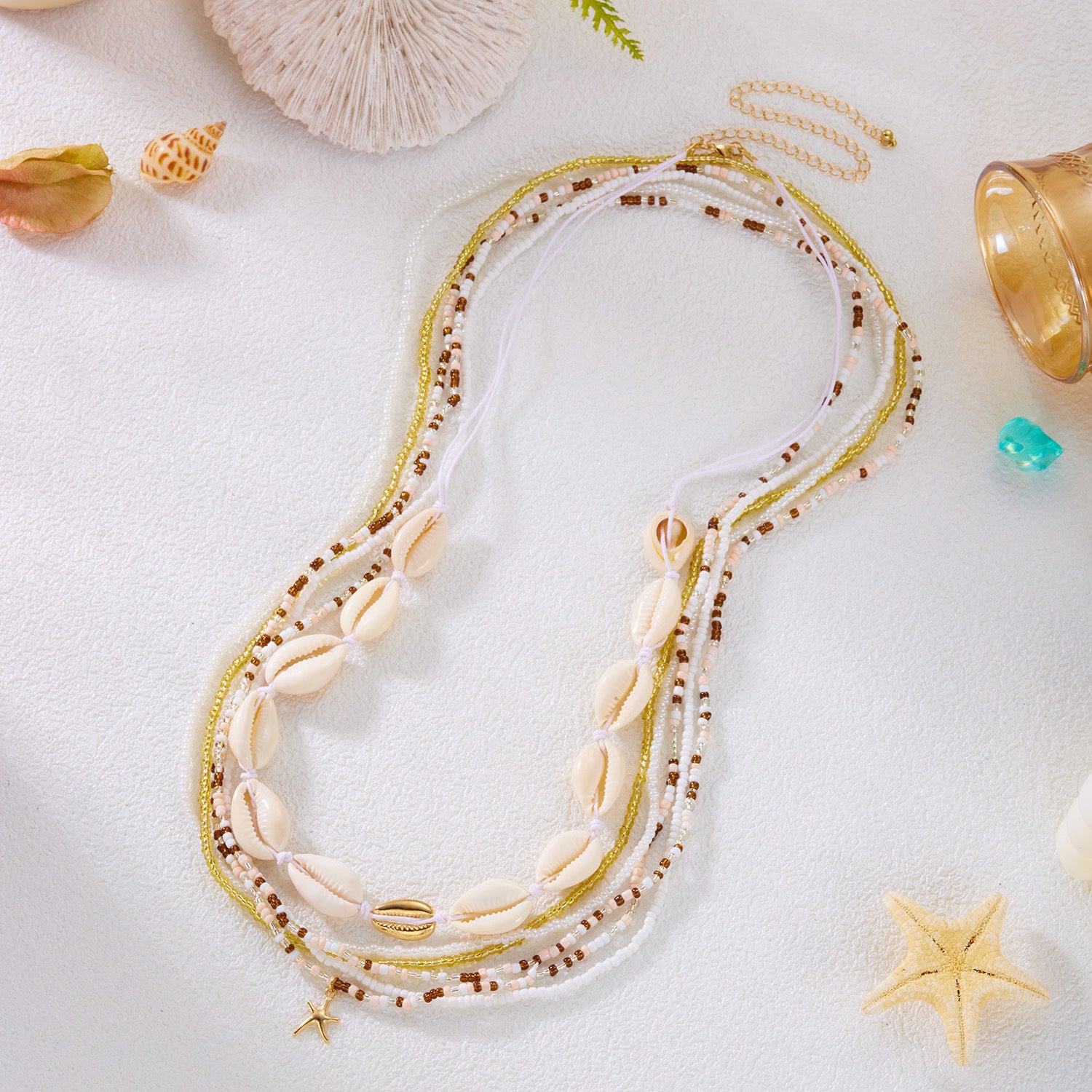 Boho Beaded Shell Starfish Layered Waist Chain