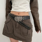 Vintage Heart Studded Leather Belt