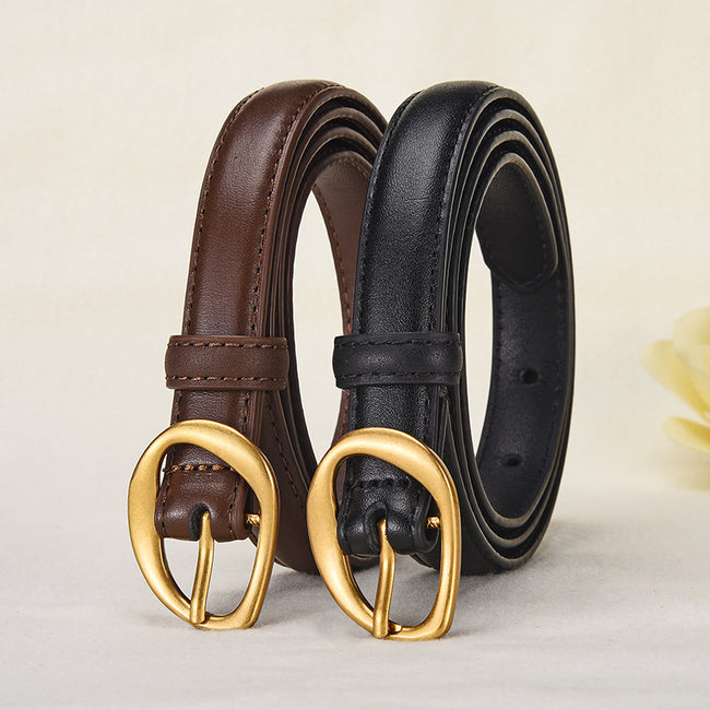 Vintage Glossy Edge Irregular Buckle Leather Belt Main image