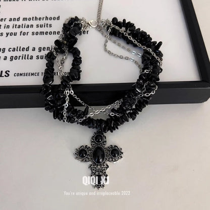 Heavy Layered Irregular Stone Gothic Necklace