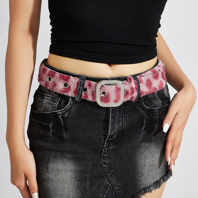Leopard Soft Fabric Faux Fur Wide Belt Main image