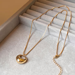 Long Gold Circle And Teardrop Pendant Necklace
