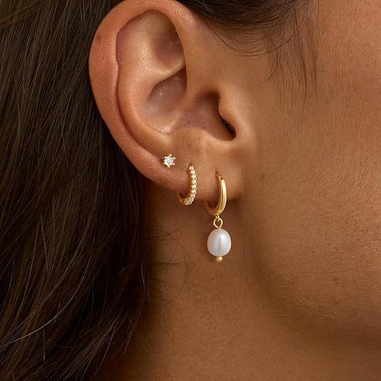 3-Piece Gold Tone Baroque Pearl Earring Set Main image