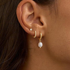 3-Piece Gold Tone Baroque Pearl Earring Set