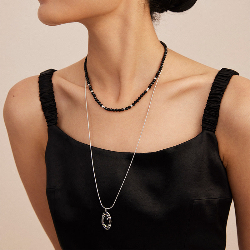 Long Black Agate Bead Statement Necklace Secondary image