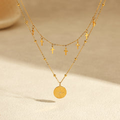 Vintage Double Strand Cross Pendant Necklace