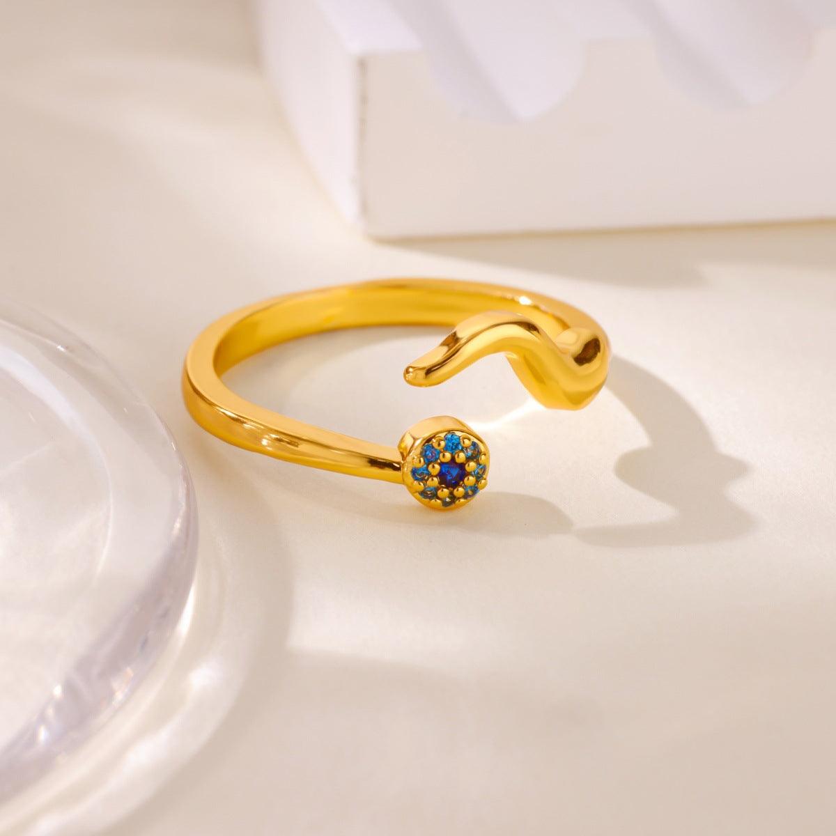 Wavy Evil Eye Open Geometric Zirconia Ring Secondary image