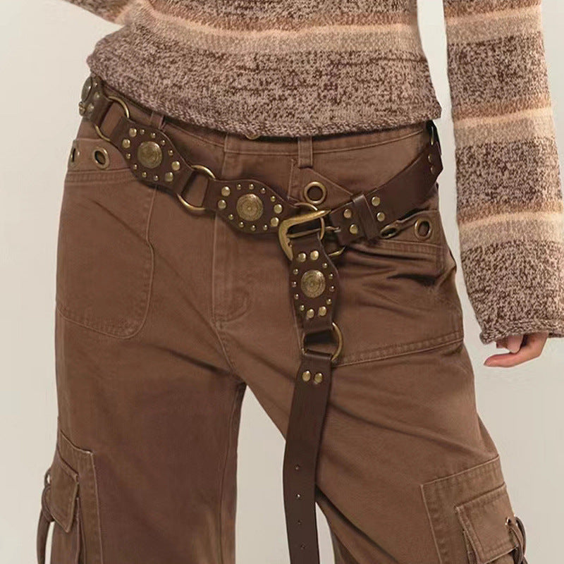 Cowboy Style Brown Studded Waist Belt Secondary image
