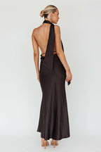 Plunging Halter Scarf Open Back Cocktail Dress