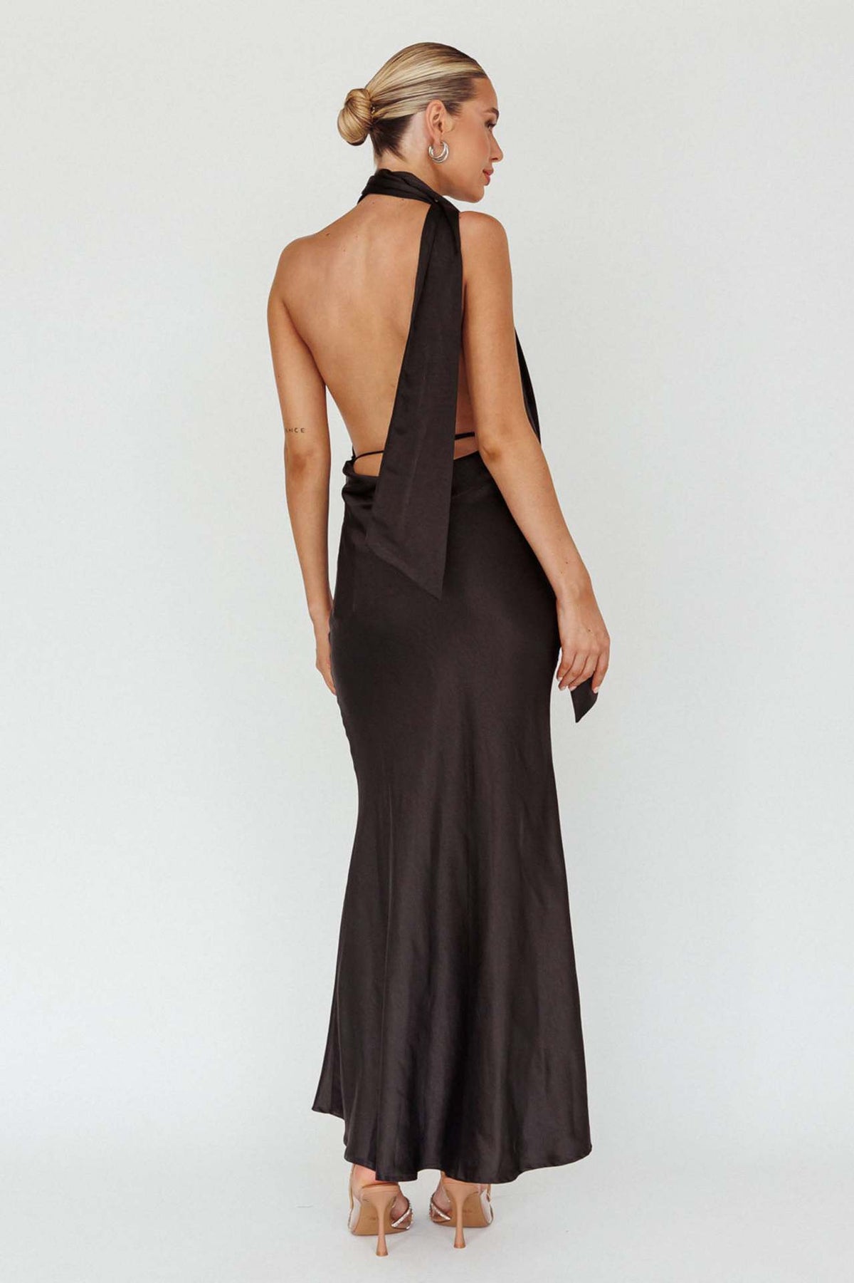 Plunging Halter Scarf Open Back Cocktail Dress