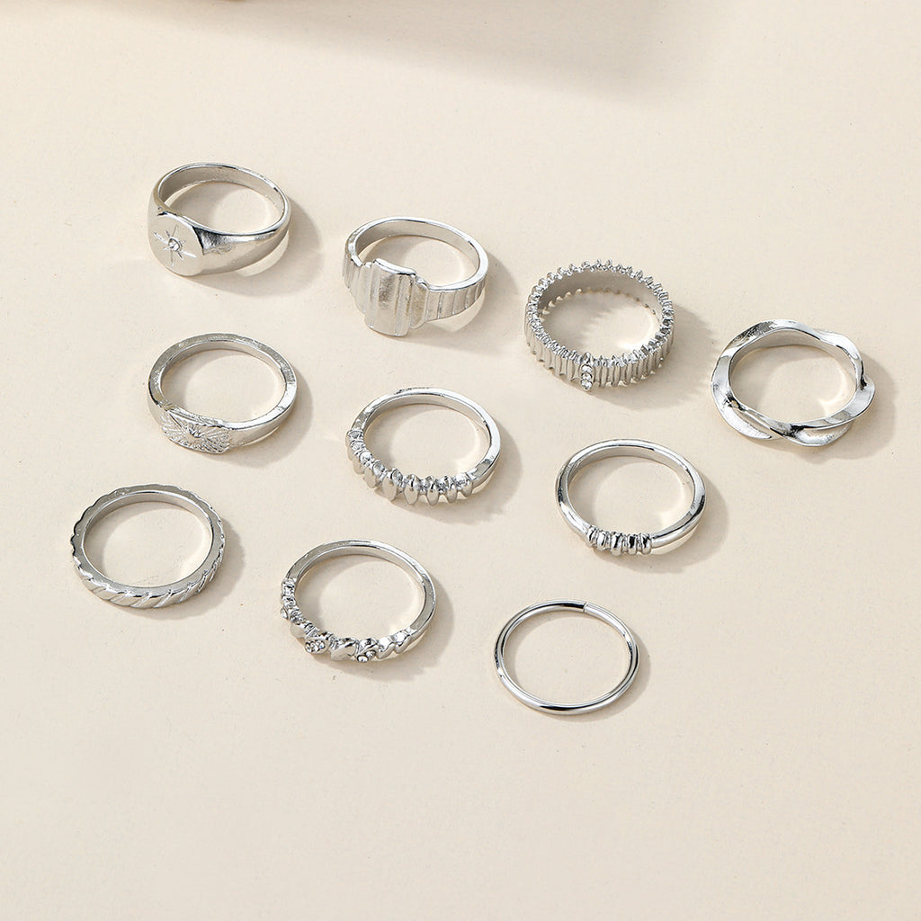10-Piece Alloy Zirconia Statement Ring Set