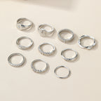 10-Piece Alloy Zirconia Statement Ring Set