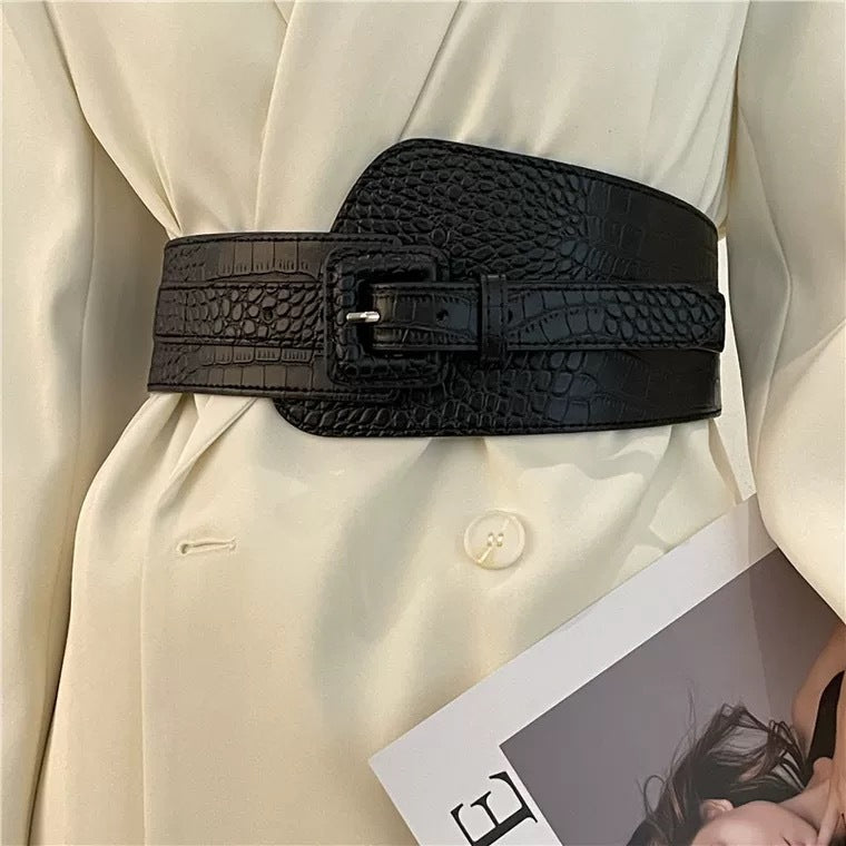 Vintage Croc Embossed Wide Waist Belt