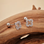 Gold Plated Micro Pavé Clover Stud Earrings