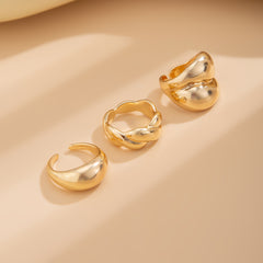 3-Piece Polished Liquid Metal Textured Band Ring Set