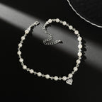 Crystal Heart Pearl Bead Choker Necklace