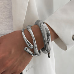 2-Piece Heavy Duty Geometric Wide Cuff Bracelet Set