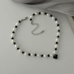 Crystal Heart Pearl Bead Choker Necklace