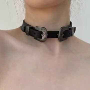 Vintage Metal Leather Y2K Gender-Neutral Choker Necklace