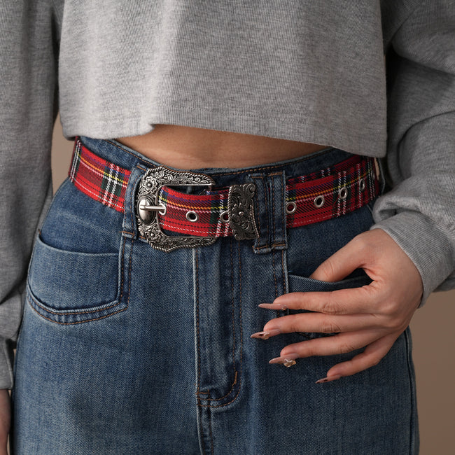 Distressed Denim Pattern Metal Belt Main image