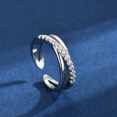 Diamond Cross Line Geometric Open Knuckle Ring